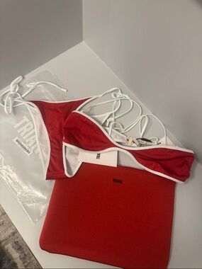 NEW w/ Tags & Pouch Triangl ESTE NASSE Red & White Scoop Crop Bikini Set Size XS